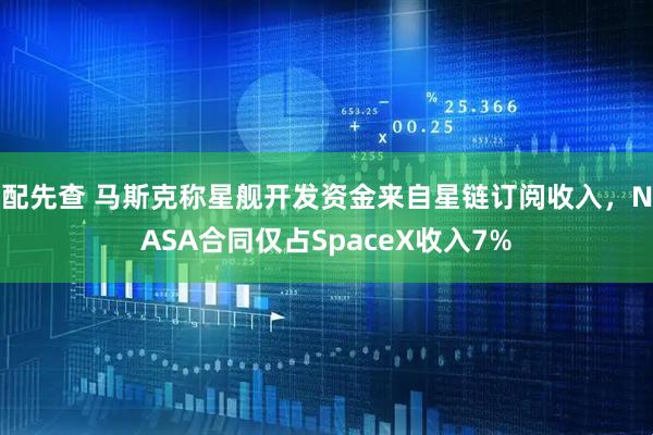 配先查 马斯克称星舰开发资金来自星链订阅收入，NASA合同仅占SpaceX收入7%