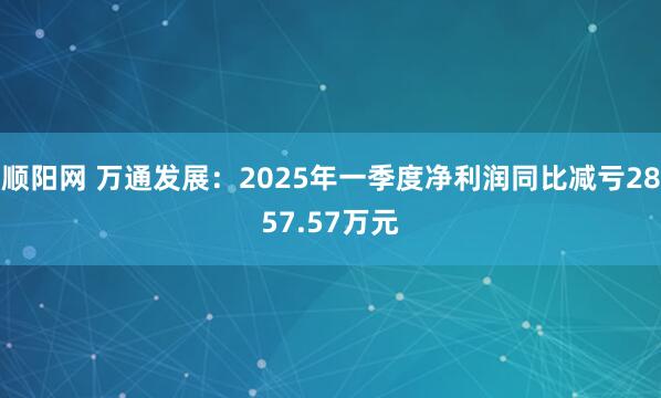 顺阳网 万通发展：2025年一季度净利润同比减亏2857.57万元